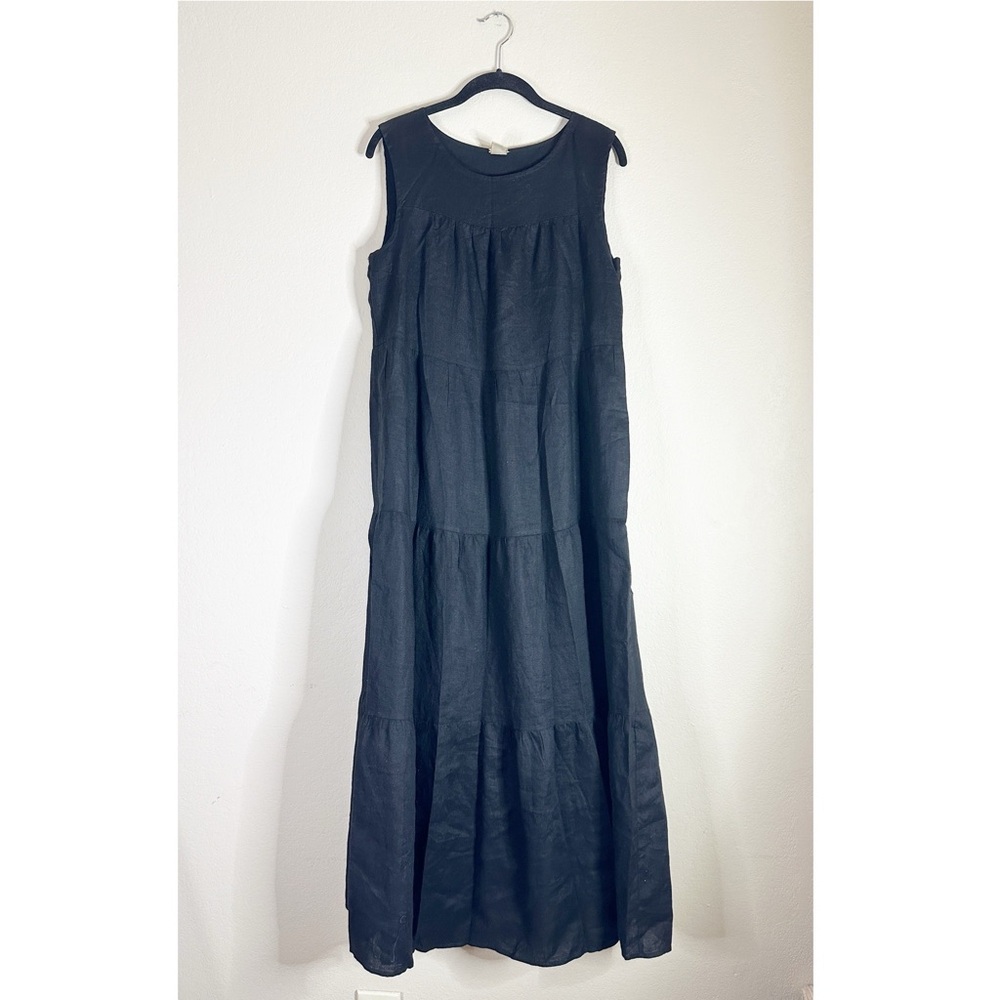 MAGASCHONI black linen sleeveless tiered maxi dress M